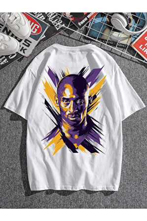 Unisex Beyaz Kobe Bryant Özel Baskılı Oversize Penye T-shirt