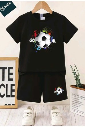 Baskılı Bisiklet Yaka Erkek ve Kız Çocuk Takımı Pamuklu T-shirt ve Şort, Yazlık Konforlu Takım