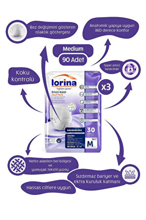 Lorina Emici Külot Hasta Bezi Medium 90'lı