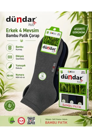 12’li Erkek Bambu Soket Patik 4 Mevsim Nefes Alan Çorap
