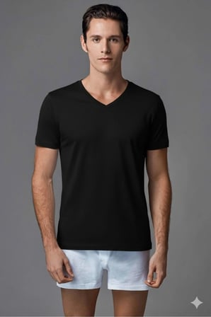 Erkek %100 Pamuk V Yaka Kısa Kollu 2'li Paket T-Shirt Atlet ERS039