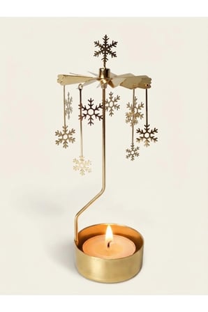 Kişiye Özel İsimli Dönen Mumluk Kar Tanesi Figürlü Altın Metal Tealight Mum Tutucu Yılbaşı 18 cm