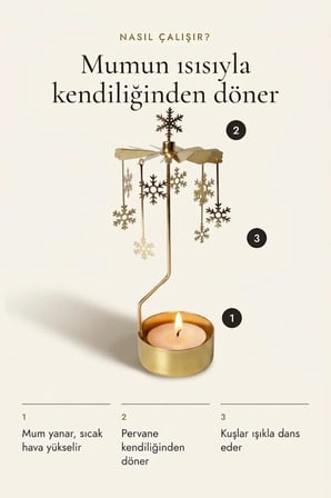 Kişiye Özel İsimli Dönen Mumluk Kar Tanesi Figürlü Altın Metal Tealight Mum Tutucu Yılbaşı 18 cm
