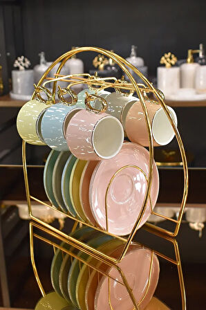 Fincan Askılığı Standı Gold Kahve Fincan Seti Standı