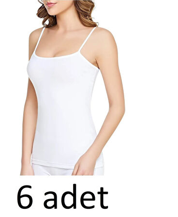 Tutku 0135 (3 NO-L) (6 ADET) Kadın Ribana %100 Pamuk İp Askılı Atlet Beyaz