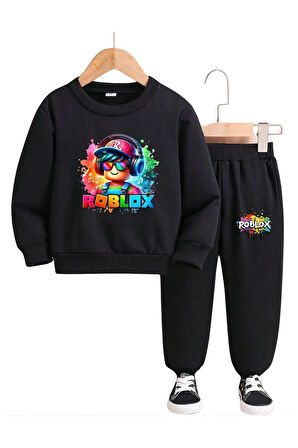 Çocuk Tasarım Roblox Baskılı Kapüşonlu Sweatshirt Pamuklu
