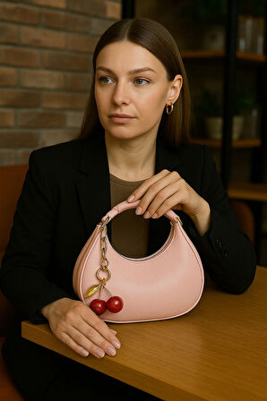 Kiraz Charm Detaylı Omuz Çantası Mini Şık Model