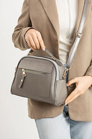 Orijinal Kadın Çapraz Ve Elde Ayarlanabilir Askılı Deri Dokulu Üç Gözlü Büyük Omuz Ve El Çantası