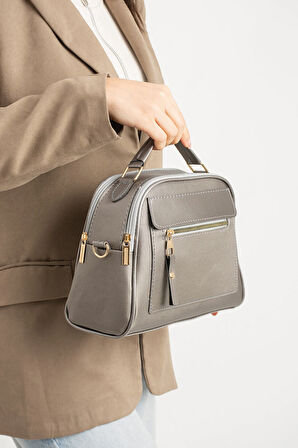 Orijinal Kadın Çapraz Ve Elde Ayarlanabilir Askılı Deri Dokulu Üç Gözlü Büyük Omuz Ve El Çantası