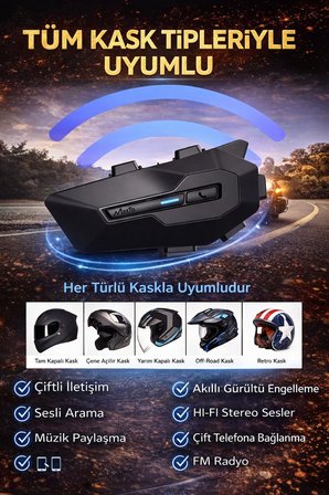 Profesyonel Maxto X2 Intercom IPX6 Su Geçirmez, Gürültü Önleyici, HIFI Ses, Tüm Kasklara Uygun