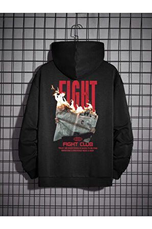 Oversize Unisex Fight Club Baskılı 3 Iplik Şardonlu Sweatshirt Hoodie