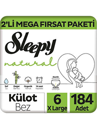 Sleepy Natural 2'li Mega Fırsat Paketi Külot Bez 6 Numara Xlarge 184 Adet