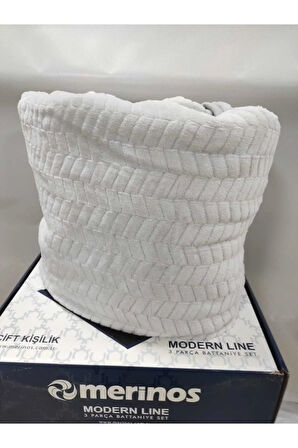 Merinos Modern Line Açık Gri 3 Parça Çift Kişilik Kutulu Battaniye Seti(1 Battaniye-2 Yastık Kılıfı)