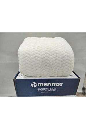 Merinos Modern Line Açık Gri 3 Parça Çift Kişilik Kutulu Battaniye Seti(1 Battaniye-2 Yastık Kılıfı)