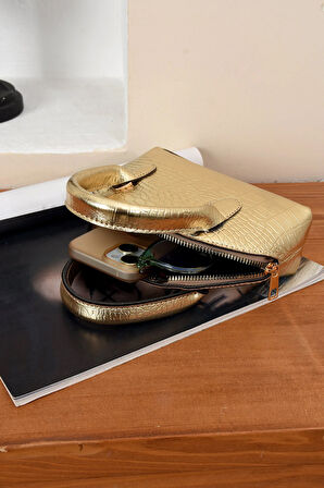 Lüks Tasarımlı Çapraz Çanta Timsah Deri Baskılı