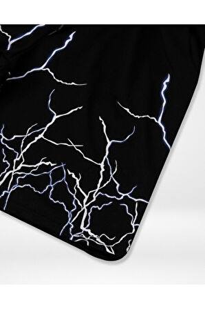 Flamme Yıldırım Baskılı Unisex Siyah Şort
