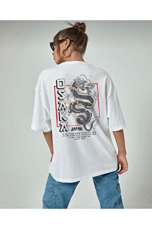 Siyah Osaka Baskılı Oversize Penye T-shirt