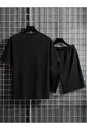 Unisex Siyah Newyork Baskılı Oversize Şort T-shirt Takım