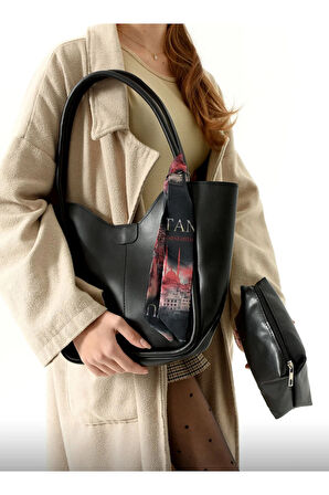 Lüks Fular Detaylı Omuz çantası Makyaj Çantası Hediyeli