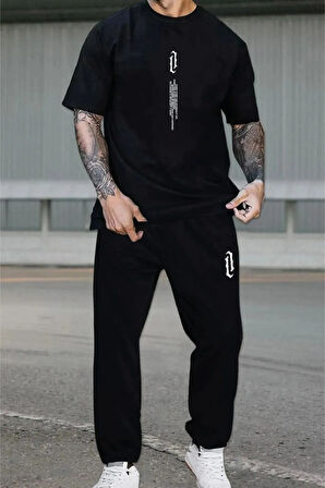 DİKEY BASKLI Oversize alt üst Takımı(T-shirt - şort)