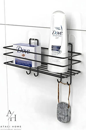 Paslanmaz Yapışkanlı 4 Kancalı Banyo Rafı Mat Siyah Banyo Şampuanlık Duşakabin Duş Askısı