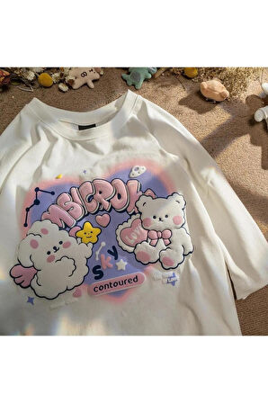 Y2k  Harajuku Cute Beyaz Unisex Oversize T-shirt