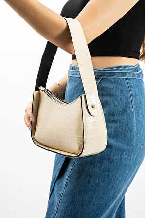 Kadın Kroko Desenli Baget Çanta