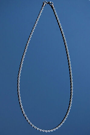 Burgu Halat Model Zincir Paslanmaz Çelik Kolye Gümüş Renk - 4mm 2 Yıl Garanti