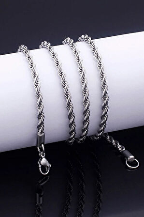 Burgu Halat Model Zincir Paslanmaz Çelik Kolye Gümüş Renk - 4mm 2 Yıl Garanti