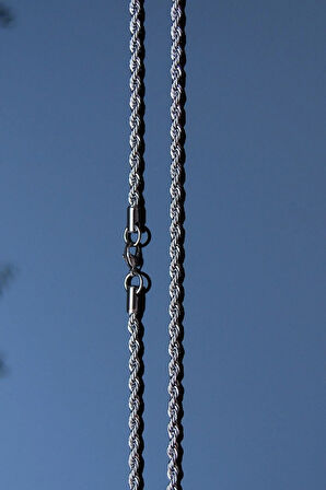 Burgu Halat Model Zincir Paslanmaz Çelik Kolye Gümüş Renk - 4mm 2 Yıl Garanti