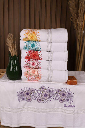 Özdilek Açelya 6'lı Pamuklu Su Emiciliği Yüksek 50 x 85 Çantalı El Yüz Havlusu M-2