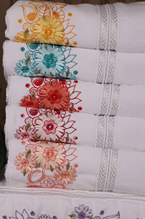 Özdilek Açelya 6'lı Pamuklu Su Emiciliği Yüksek 50 x 85 Çantalı El Yüz Havlusu M-2