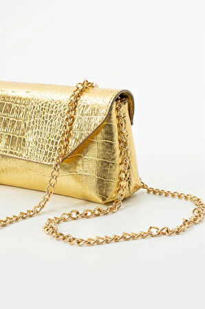 Parlak timsah deri baskılı özel tasarım çapraz zincir askılı çanta