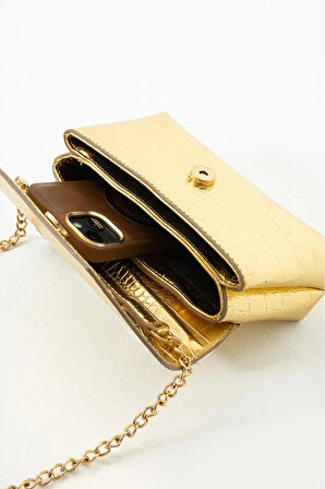 Parlak timsah deri baskılı özel tasarım çapraz zincir askılı çanta