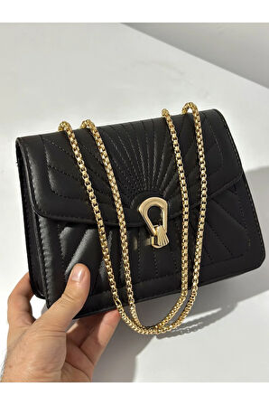 Tavuz nakış işlemeli 2 gözlü çapraz kilitli çanta