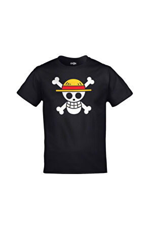 Unisex Siyah One Piece Logo Baskılı Tshirt