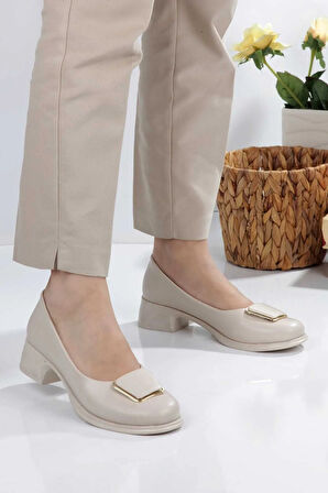 Kadın Topuklu Kare Tokalı Babet