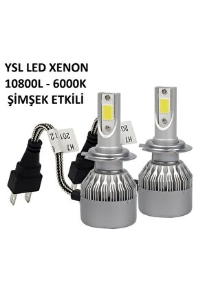 H7 Şimşek Led Zenon Xenon Led Uzun Kısa 10800 Lümen