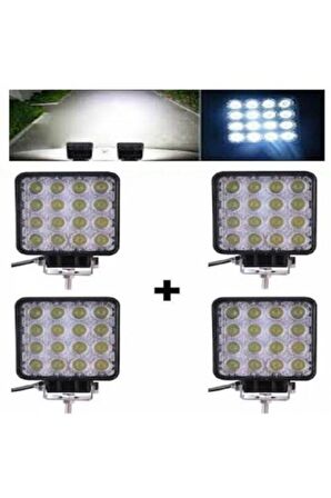 4 Adet 12v-24v Uyumlu 48w Off Road Sis Farı Sis Lambası 16 Led Kare Çalışma Lambası Su Geçirmez