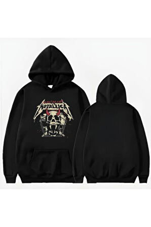 METALİCA KURU KAFA BASKLI KAPİŞONLU SWEATSHİRT