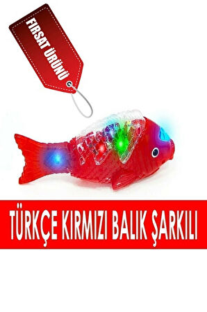 Kırmızı Balık Müzikli Işıklı Sesli Yürüyen Balık 23 Cm Pilli Oyuncak Balık