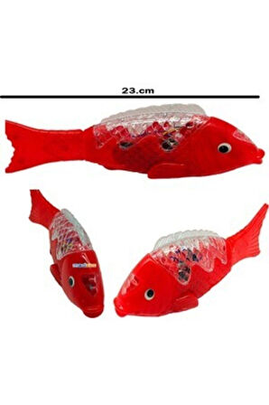 Kırmızı Balık Müzikli Işıklı Sesli Yürüyen Balık 23 Cm Pilli Oyuncak Balık