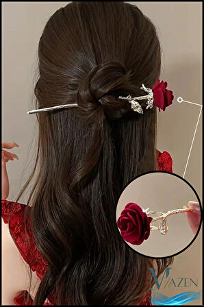 Japon Stil Metal Gül Figürlü Topuz Tokası | Kanzashi Saç Aksesuarı