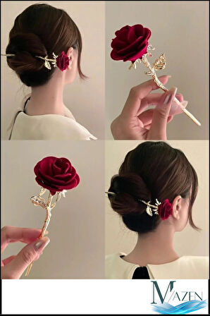 Japon Stil Metal Gül Figürlü Topuz Tokası | Kanzashi Saç Aksesuarı