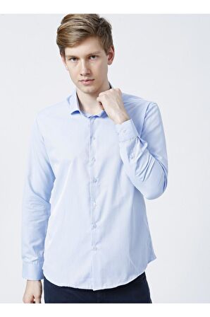 Süvari Gm2024700271 Klasik Yaka Slim Fit Armürlü Mavi Erkek Gömlek