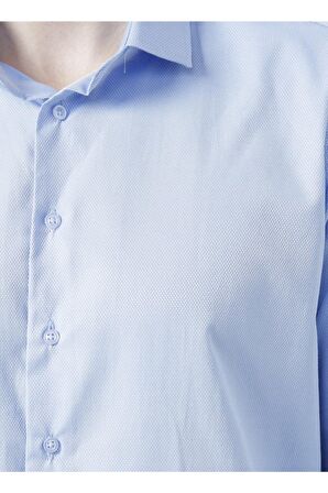 Süvari Gm2024700271 Klasik Yaka Slim Fit Armürlü Mavi Erkek Gömlek