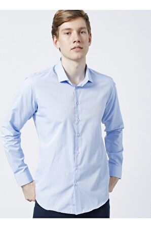 Süvari Gm2024700271 Klasik Yaka Slim Fit Armürlü Mavi Erkek Gömlek