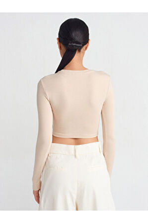 Dilvin Kadın Uzun Kollu Crop Top Açık Bej Bluz - 31236 