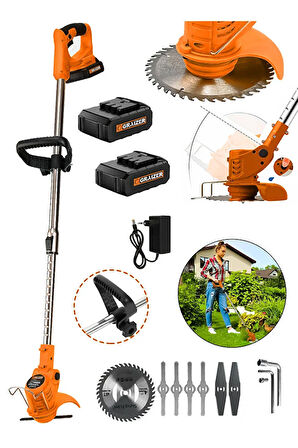 Pro Kızaklı Uzatma Kollu Akülü Ot Çalı Çim Biçme Şarjlı Tırpan Turuncu