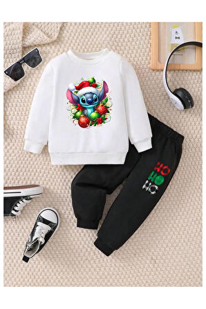 Çocuk Tasarım Chrıstmas Stitch Baskılı Bisiklet Yaka Alt-üst Takım Pamuklu